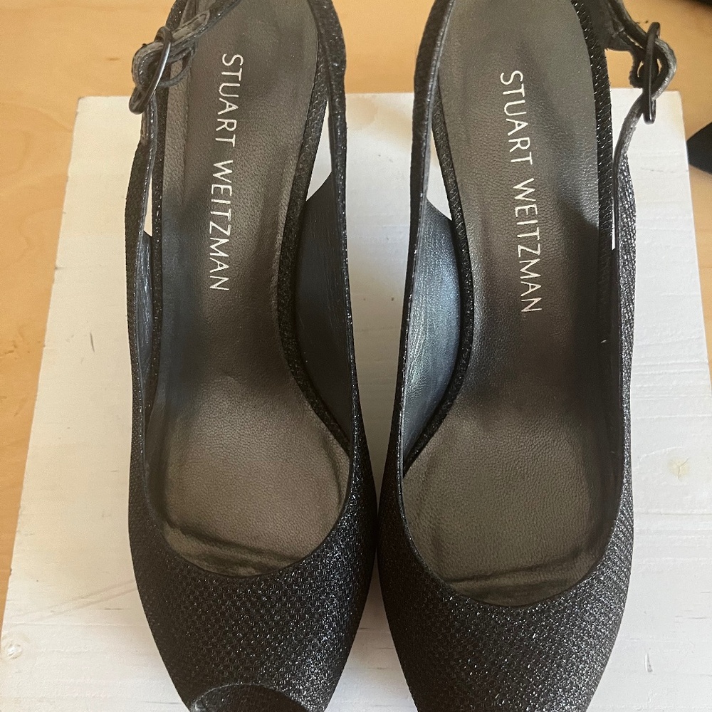 Black Glitter Slinky Peep Toe Heel